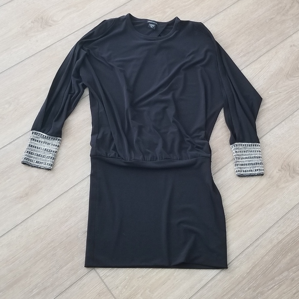 Evening elegant black mini dress silver sequin